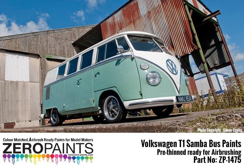 Peinture Zero Paints ZP-1475-2 Volkswagen T1 Samba Bus Bleu Blanc L289 (Haut) - Turquoise L380 (Bas) 2 x 30 ml