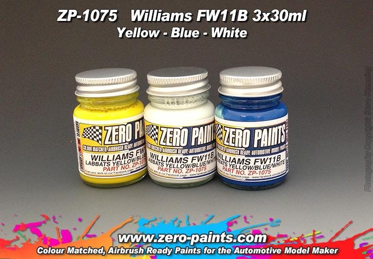 Coffret de peinture Zero Paints ZP-1075 Williams FW11B Bleu/Jaune 3 x 30 ml