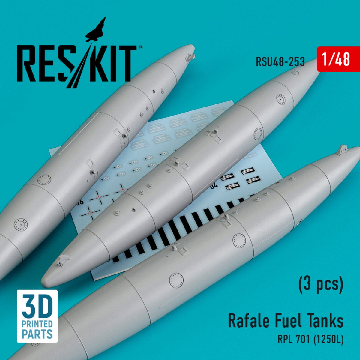 RESKIT RSU48-0253 Réservoirs de carburant RAFALE RPL 701 (1250 L) (3 pièces) (Imprimé en 3D) 1/48