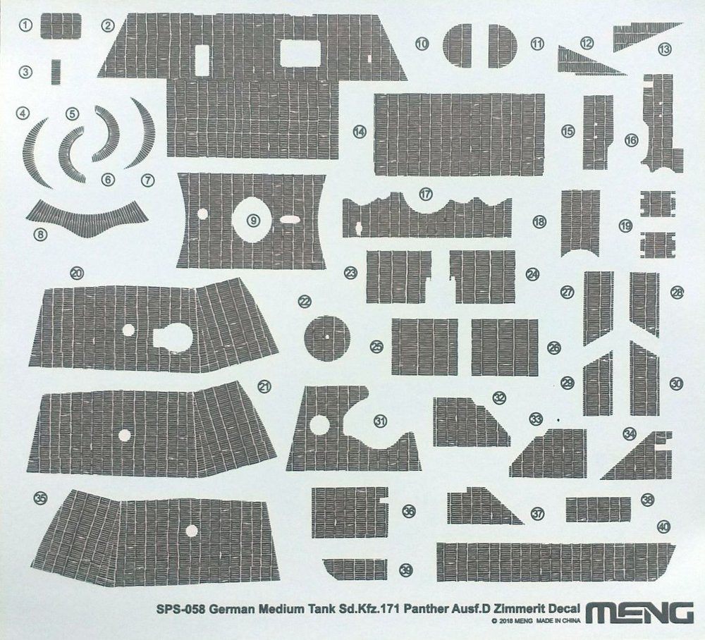 Meng modèle SPS-058 Sd.Kfz.171 Panther Ausf.D Zimmerit décalcomanie 1/35