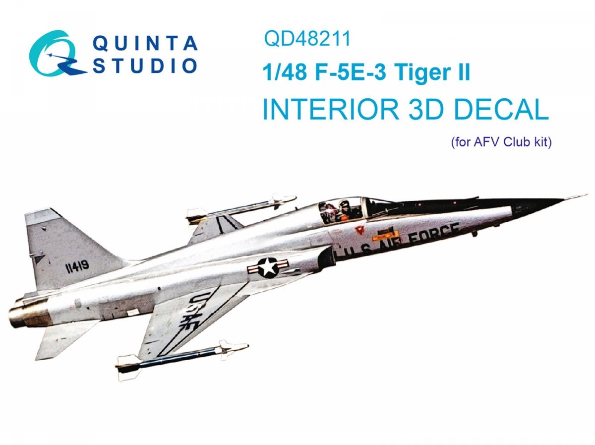 Quinta Studio QD48211 F-5E-3 Tiger II 3D-Printed &amp; colored Interior on decal paper ( AFV Club ) 1/48
