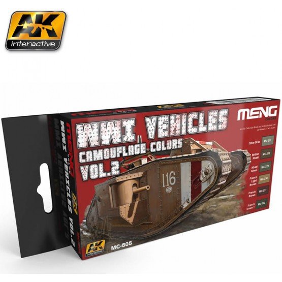 Coffret couleur AK Interactive MC-805 Véhicules de la Première Guerre mondiale Vol. 2 (6 x 17 ml)