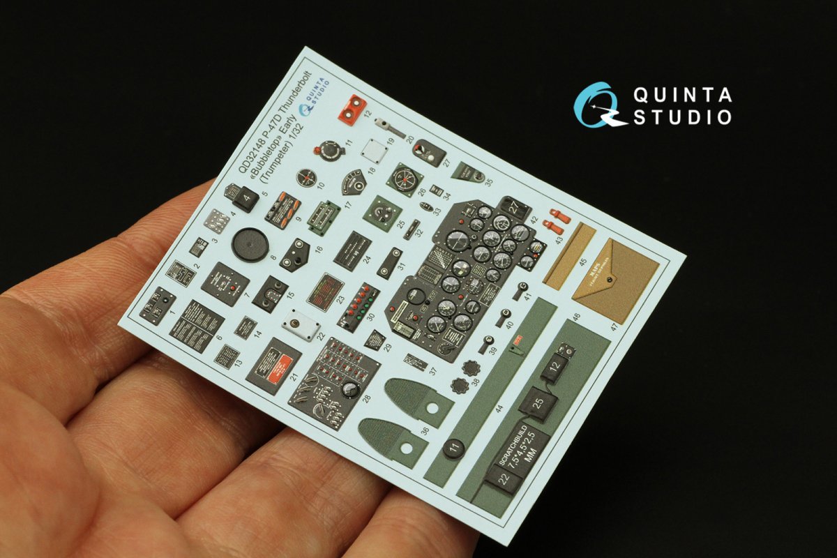 Quinta Studio QD32148 P-47D Thunderbolt Bubbletop Early, intérieur imprimé en 3D et coloré sur papier décalcomanie (Trumpeter), échelle 1/32 – image 3