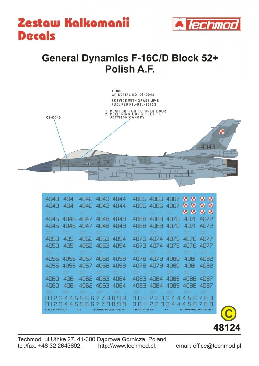 Techmod 48124 F-16 C/D Numéros 1/48