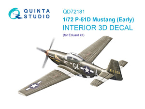 Quinta Studio QD72181 P-51D Mustang Early Intérieur imprimé en 3D et coloré sur papier décalcomanie (Eduard) 1/72