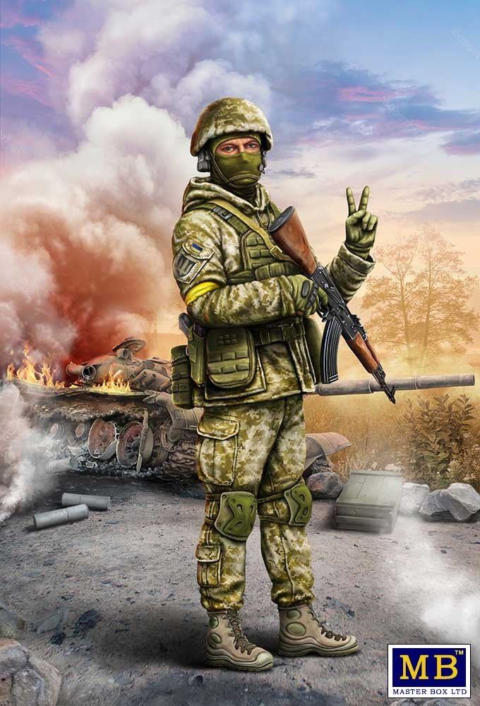 Master Box 24085, série Guerre russo-ukrainienne, Kit n° 1. Soldat ukrainien, Défense de Kyiv, mars 2022, échelle 1/24 
