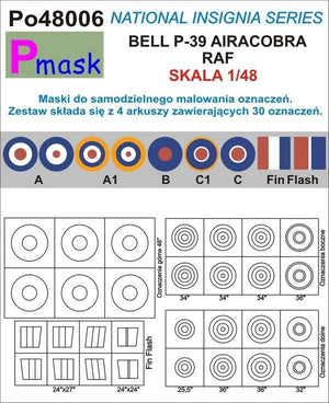 Masques de peinture P-Mask PO48006 AIRACOBRA RAF MARQUAGES (1/48)