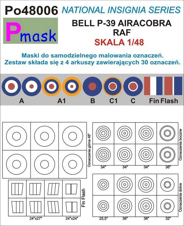 Masques de peinture P-Mask PO48006 AIRACOBRA RAF MARQUAGES (1/48)