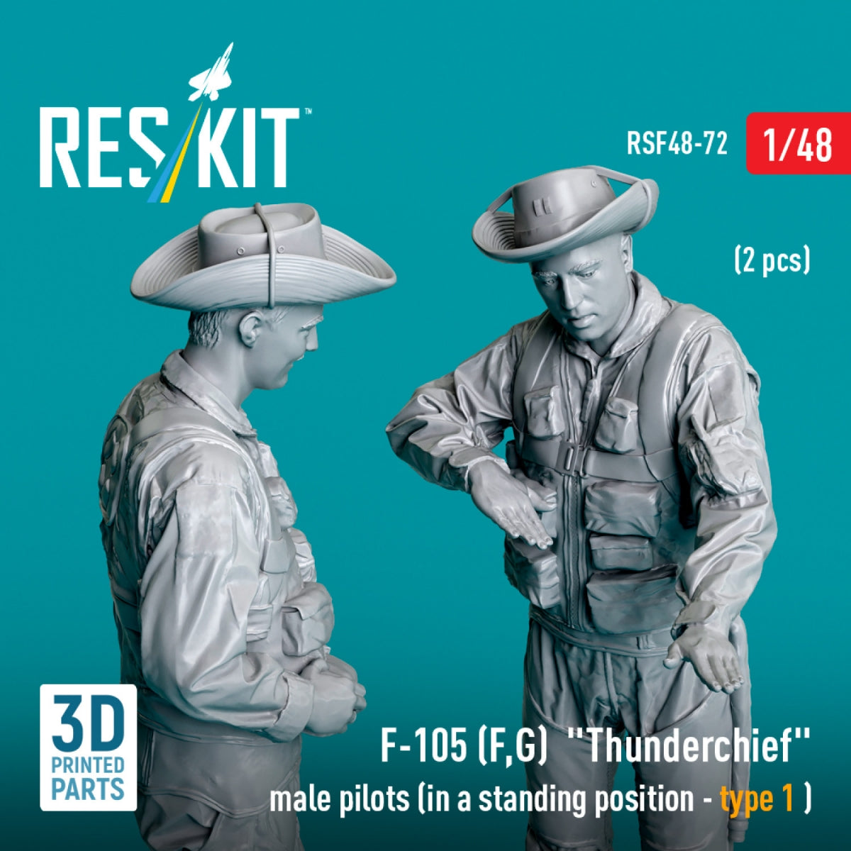 RESKIT RSF48-0072 F-105 (F, G) « Thunderchief » pilotes masculins (en position debout - type 1) (2 pièces) (Impression 3D) 1/48 – immagine 3