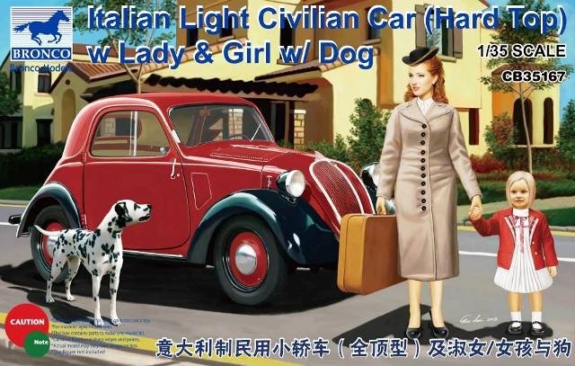Bronco CB35167 Voiture civile légère italienne (toit rigide) avec une jeune fille et un chien (1/35)
