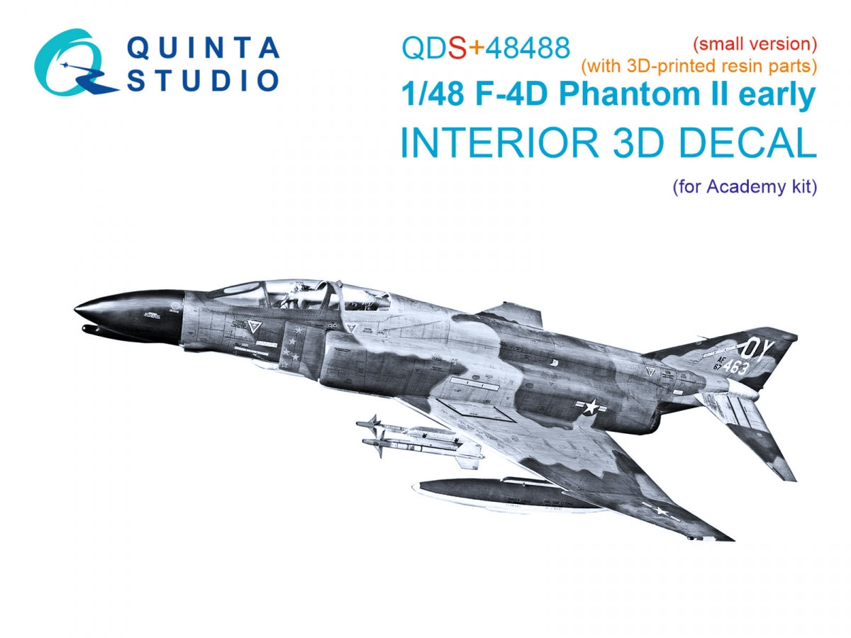 Quinta Studio QDS+48488 F-4D early Phantom II 3D-Printed &amp; colored Interior on decal paper (Academy) (Small version) (with 3D-printed resin parts) 1/48