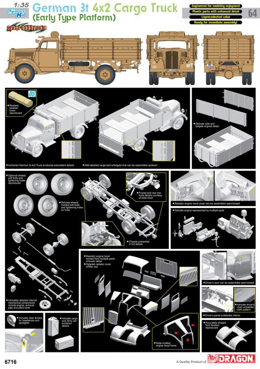 Cyber ​​Hobby 6716 Camion cargo allemand 3t 4x2 (plateforme type ancien) (1/35) – image 2