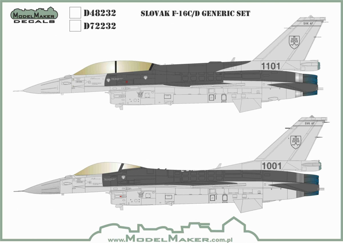 Planche de décalcomanies ModelMaker D48232 F-16C/D slovaque générique, échelle 1/48 – imagen 2