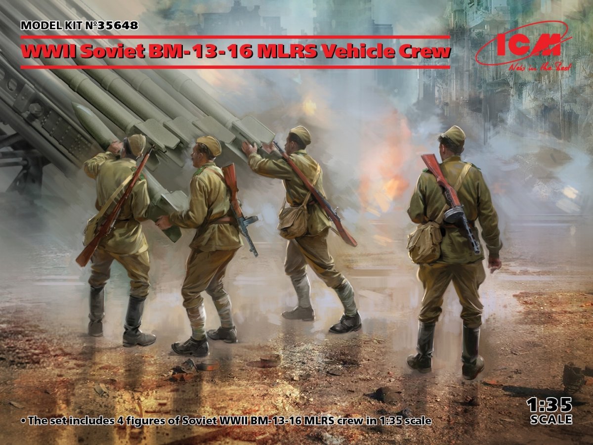 ICM 35648 Équipage du véhicule lance-roquettes multiple soviétique BM-13-16 de la Seconde Guerre mondiale, échelle 1/35