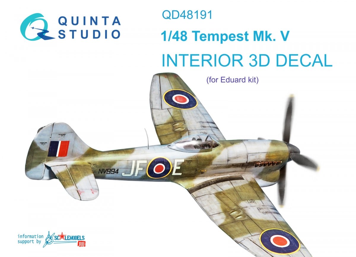 Intérieur imprimé en 3D et coloré sur papier décalcomanie Quinta Studio QD48191 Tempest Mk.V (Eduard) 1/48