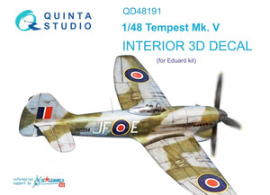 Intérieur imprimé en 3D et coloré sur papier décalcomanie Quinta Studio QD48191 Tempest Mk.V (Eduard) 1/48