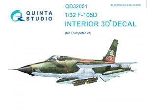 Intérieur imprimé en 3D et coloré sur papier décalcomanie Quinta Studio QD32051 F-105D (pour maquette Trumpeter) 1/32