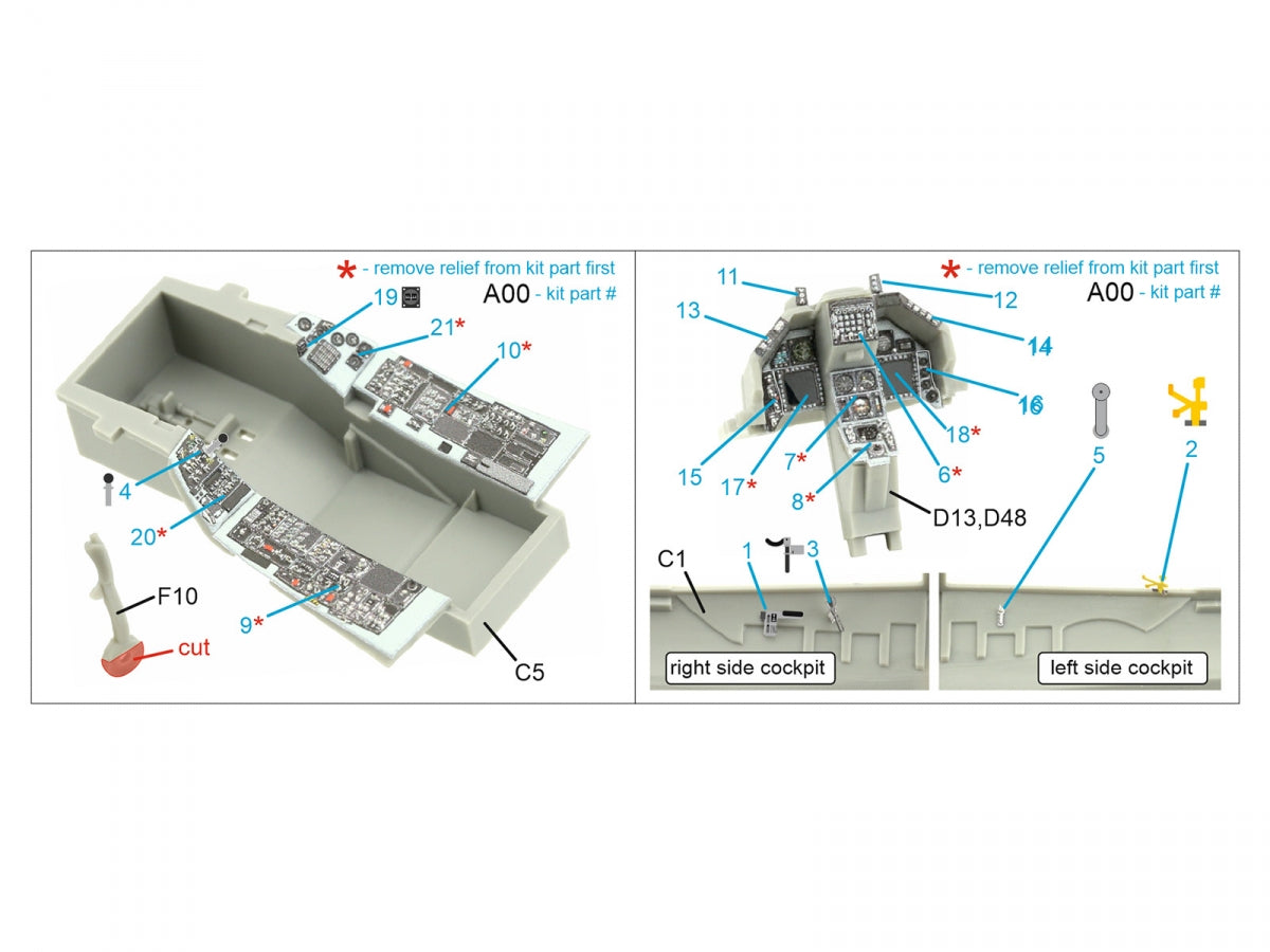 Intérieur coloré imprimé en 3D sur papier décalcomanie (outillage Kinetic 2022) pour F-16C Block 25 de Quinta Studio (échelle 1/48) (petite version) – image 12