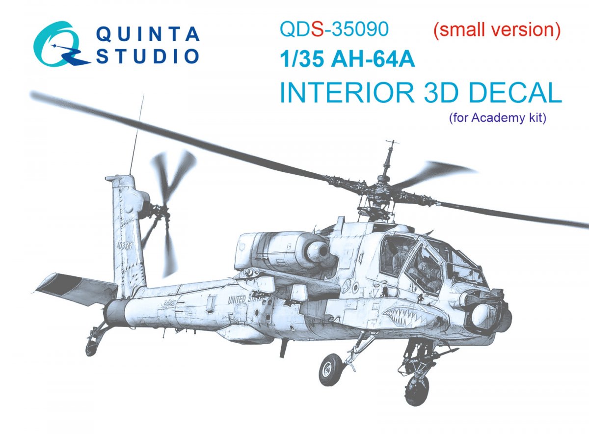 Intérieur imprimé en 3D et coloré sur papier décalcomanie Quinta Studio QDS-35090 AH-64A (Academy) (Petite version) 1/35
