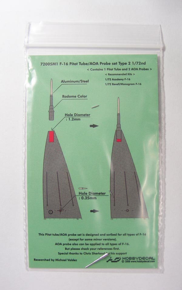 HobbyDecal MT72005V1 Jeu de tubes Pitot F-16 Type 2 1/72