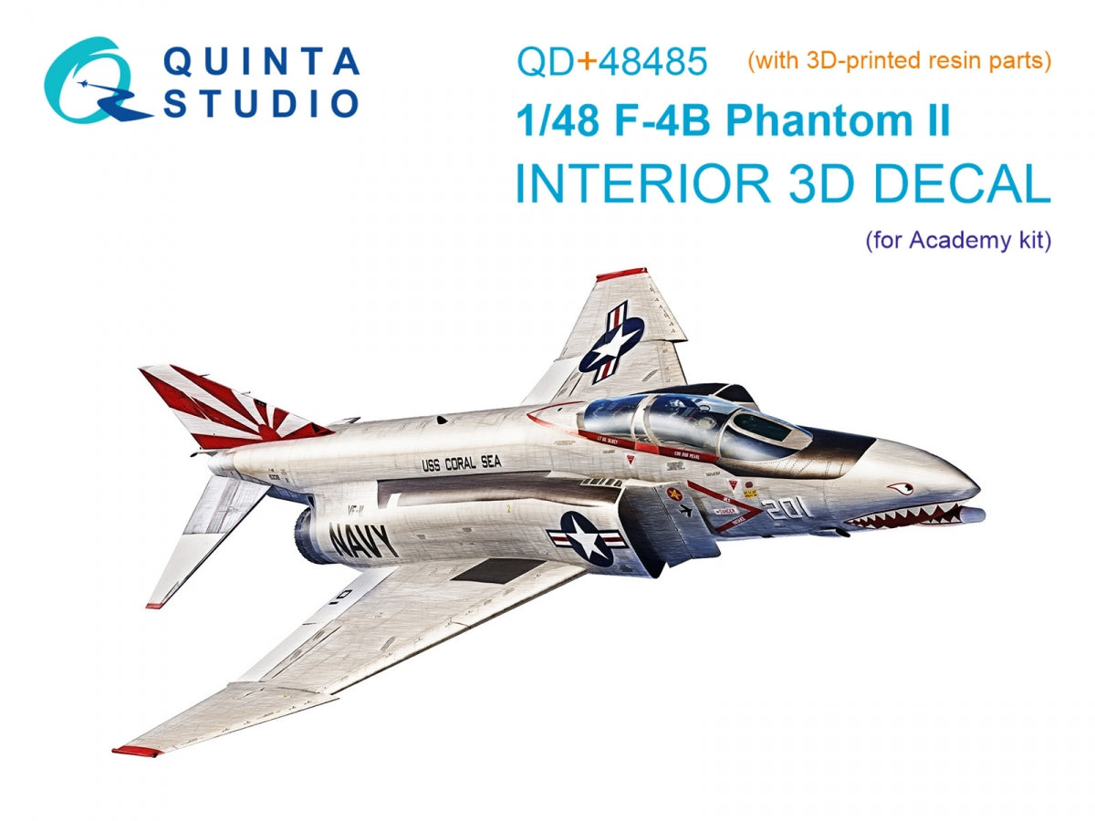 Quinta Studio QD+48485 F-4B Phantom II 3D-Printed &amp; colored Interior on decal paper (Academy) (with 3D-printed resin parts) 1/48