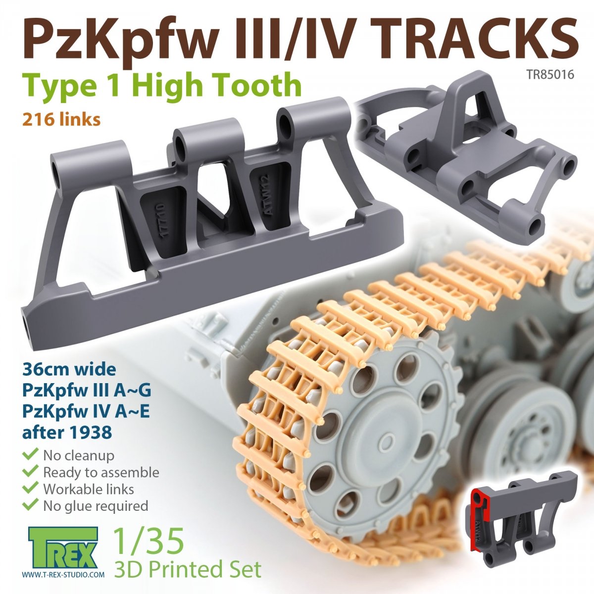 T-Rex Studio TR85016 PzKpfw.III/IV Chenilles Type 1 Dents hautes 1/35