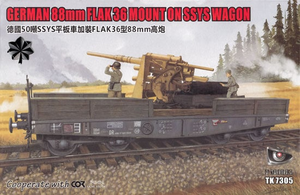T-Model TK7305 Affût de canon antiaérien allemand de 88 mm FLAK 36 sur wagon SSYS, décor feuille de chêne, échelle 1/72