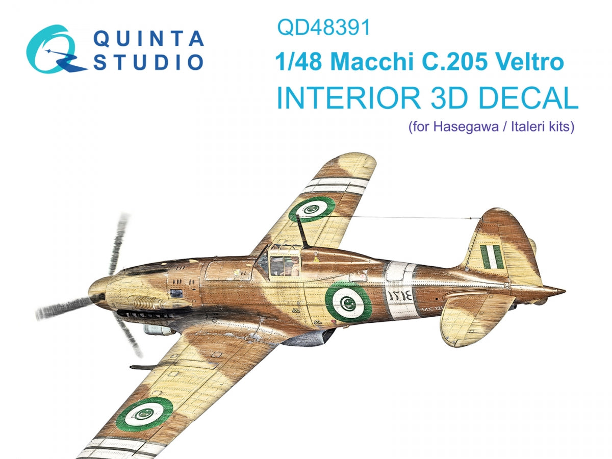Quinta Studio QD48391 Macchi C.205 Veltro Intérieur imprimé et coloré en 3D sur papier décalque (Hasegawa/Italeri) 1/48