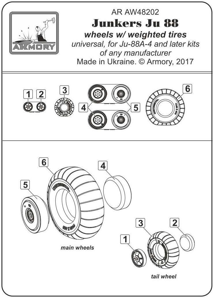 Armory Models AW48202 Junkers Ju 88 late wheels w/ weighted tires 1/48 – zdjęcie 6