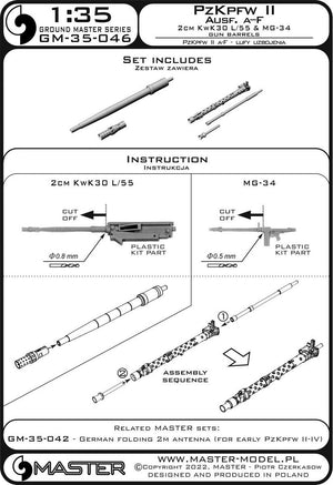 Master GM-35-046 PzKpfw II Ausf. a–F - Canons de 2 cm KwK30 L/55 et MG-34 (pour kits IBG, Dragon et autres) 1/35 – imagen 11