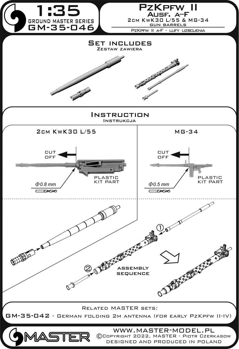 Master GM-35-046 PzKpfw II Ausf. a–F - Canons de 2 cm KwK30 L/55 et MG-34 (pour kits IBG, Dragon et autres) 1/35 – imagen 11