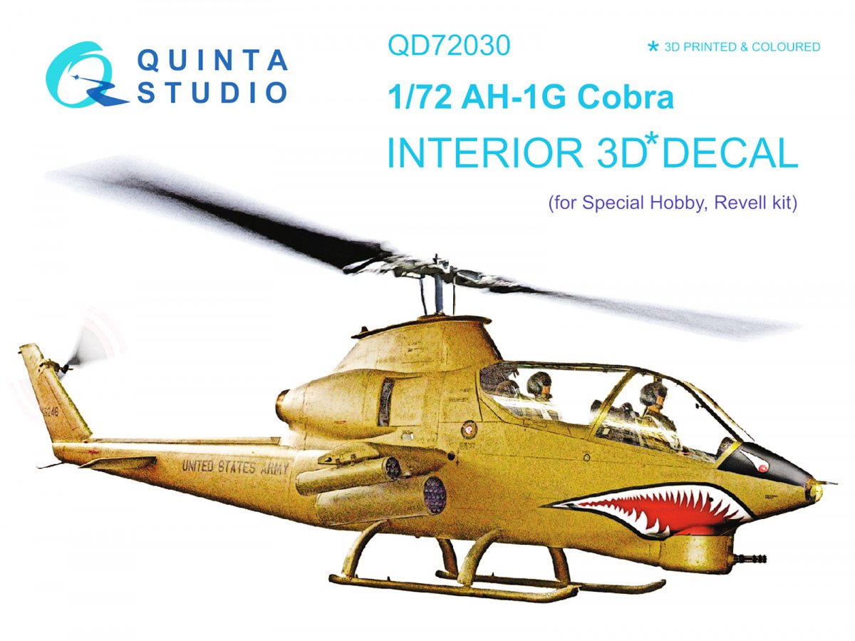 Quinta Studio QD72030 Ah-1G 3D-Printed &amp;amp; coloured Interior on decal paper (Special Hobby/Revell) 1/72