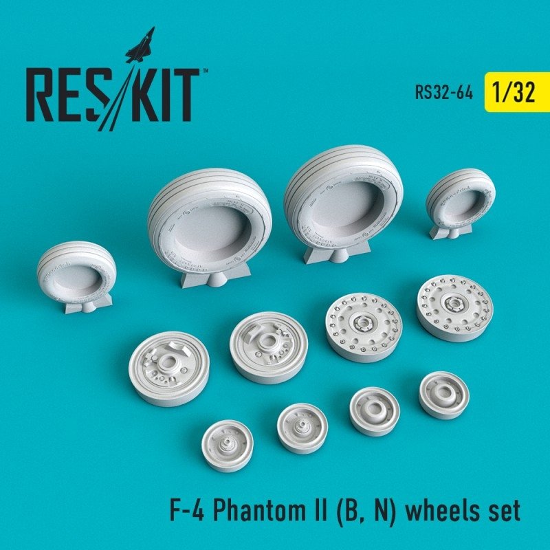 RESKIT RS32-0064 Jeu de roues F-4 Phantom II (B, N) 1/32