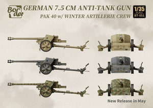 Maquette Border BT-051 Canon antichar allemand PaK 40 de 7,5 cm avec équipage d&amp;#39;artillerie d&amp;#39;hiver. Échelle 1/35 – immagine 2