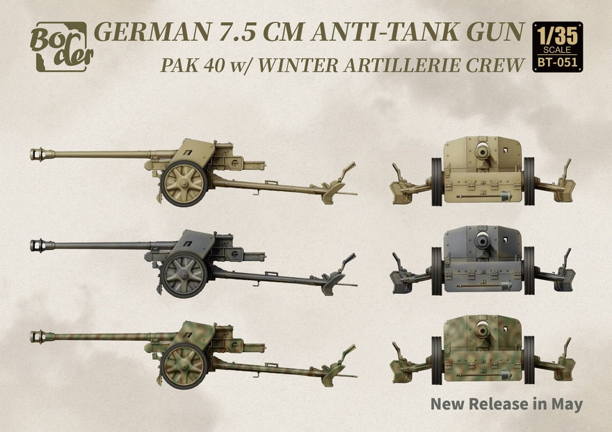 Maquette Border BT-051 Canon antichar allemand PaK 40 de 7,5 cm avec équipage d&amp;#39;artillerie d&amp;#39;hiver. Échelle 1/35 – immagine 2