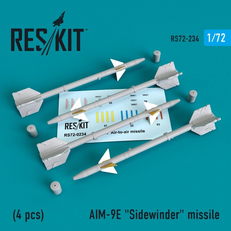 RESKIT RS72-0234 Missile AIM-9E « Sidewinder » (4 pièces) 1/72