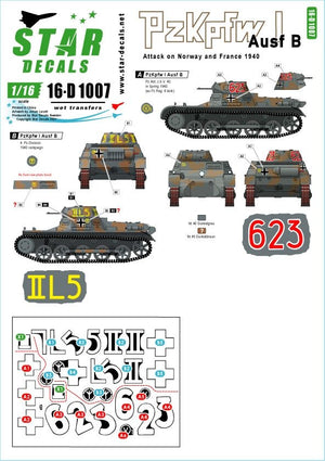 Star Decals 16-D1007 PzKpfw I Ausf B Attaque de la Norvège et de la France 1940 1/16