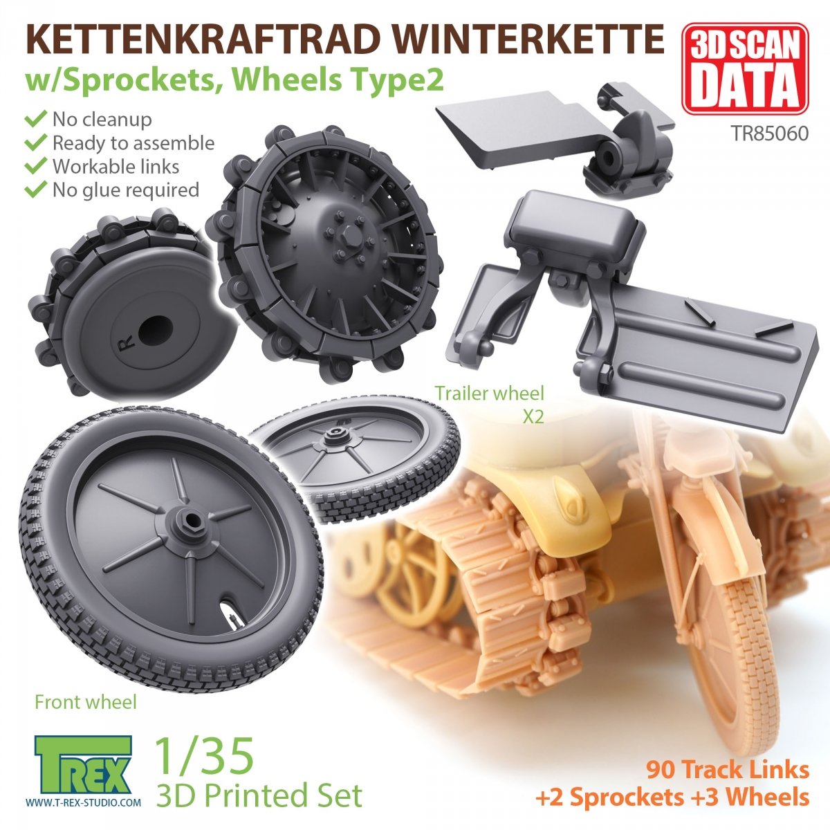 T-Rex Studio TR85060 Kettenkaraftrad Winterkette avec pignons et roues Type 2 1/35