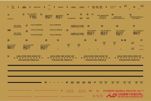 HobbyDecal ST48005V1 Pochoirs Spitfire ver 1 1/48