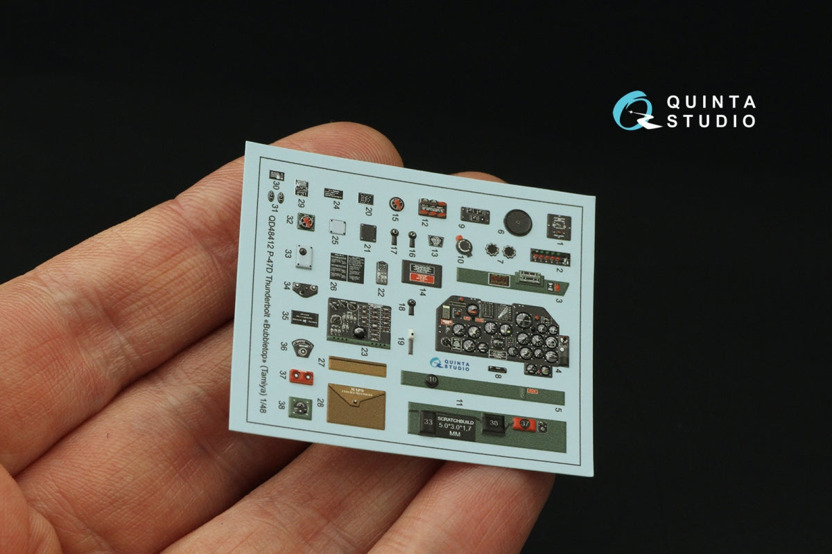 Intérieur imprimé en 3D et coloré sur papier décalcomanie Quinta Studio QD48412 P-47D Thunderbolt Bubbletop (Tamiya) 1/48 – Bild 4