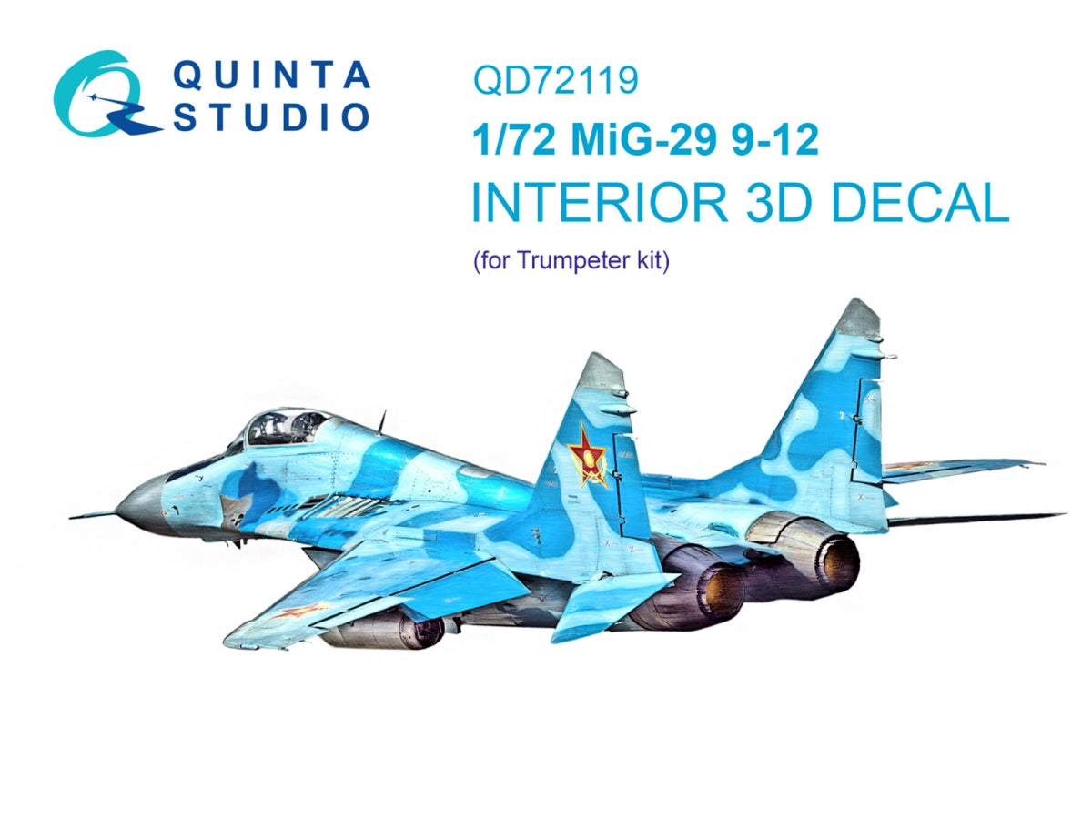 Quinta Studio QD72119 MiG-29 9-12 Intérieur coloré imprimé en 3D sur papier décalcomanie (Trumpeter) 1/72