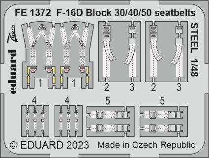 Ceintures de sécurité Eduard FE1372 F-16D Block 30/40/50, maquette en acier cinétique à l&amp;#39;échelle 1/48
