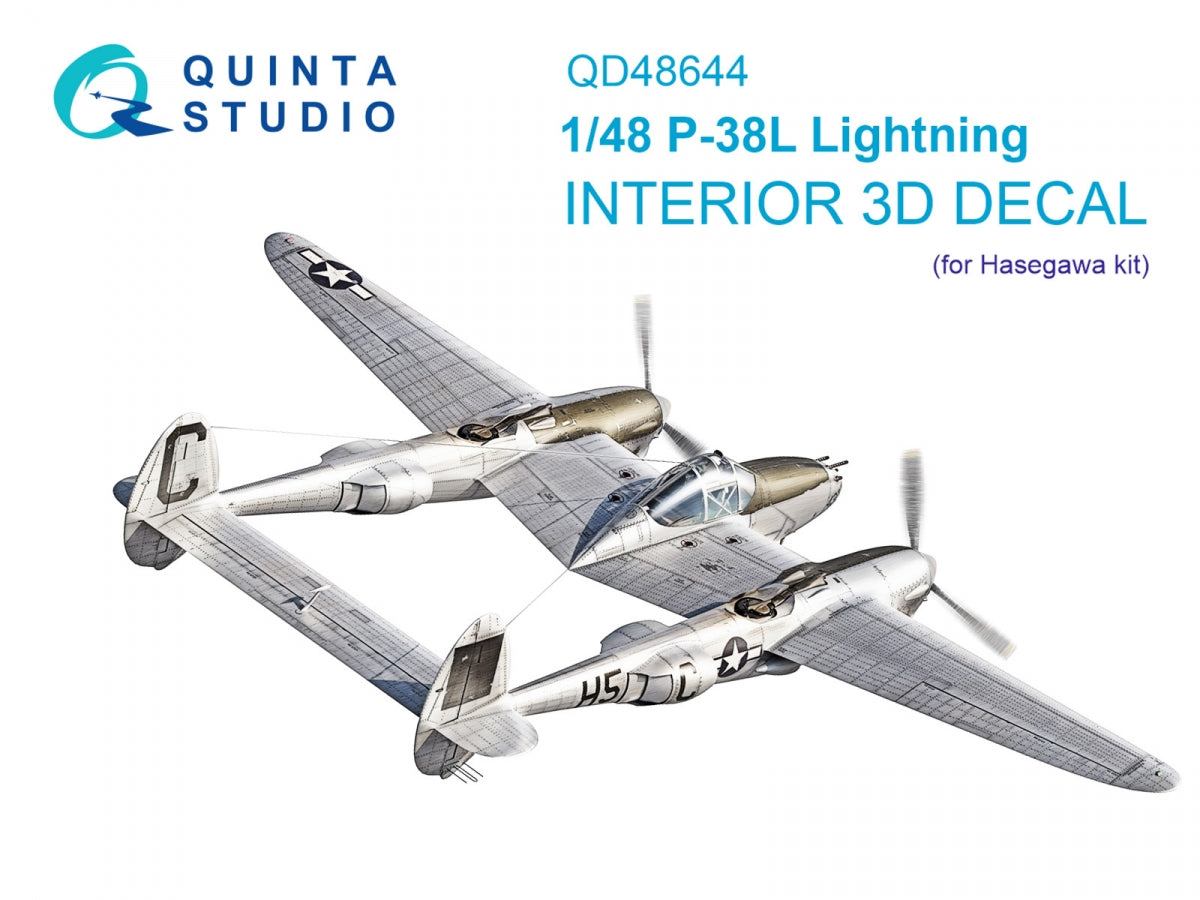 Quinta Studio QD48644 P-38L Lightning 3D-Printed &amp; coloured Interior on decal paper ( Hasegawa ) 1/48