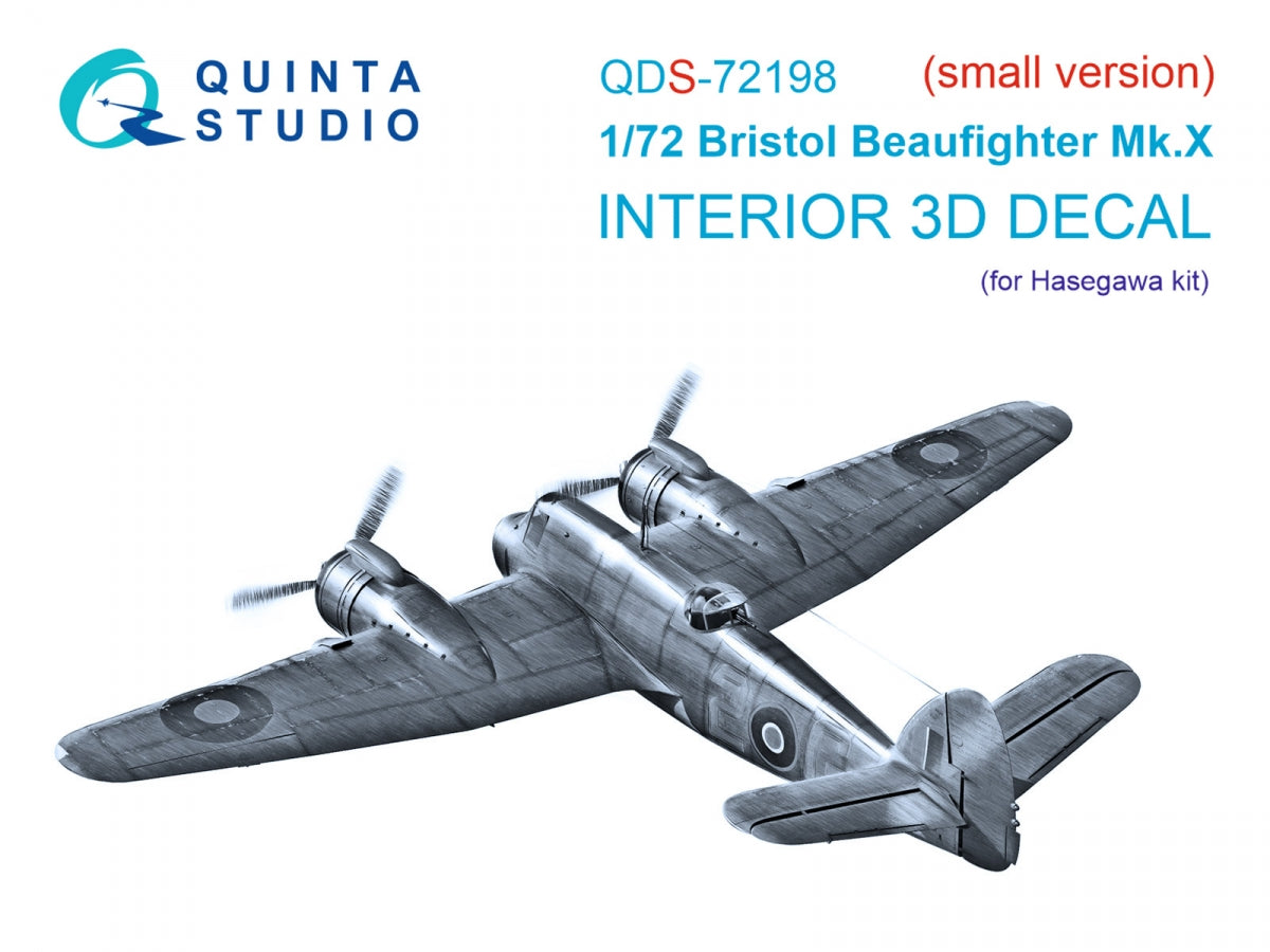 Intérieur imprimé en 3D et coloré sur papier décalcomanie (Hasegawa) (petite version) Quinta Studio QDS-72198 Bristol Beaufighter Mk.X, échelle 1/72