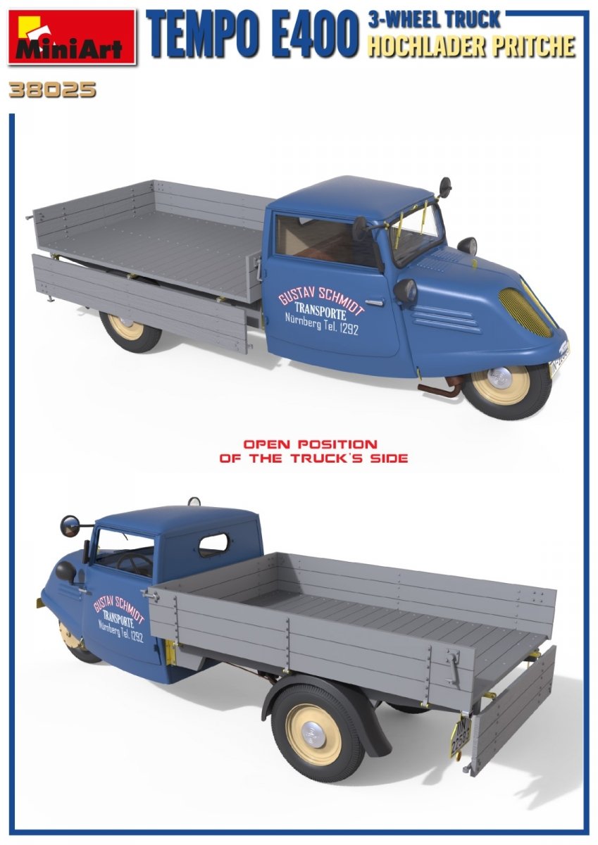 MiniArt 38025 TEMPO E400 HOCHLADER PRITSCHE CAMION 3 ROUES 1/35 – Bild 6