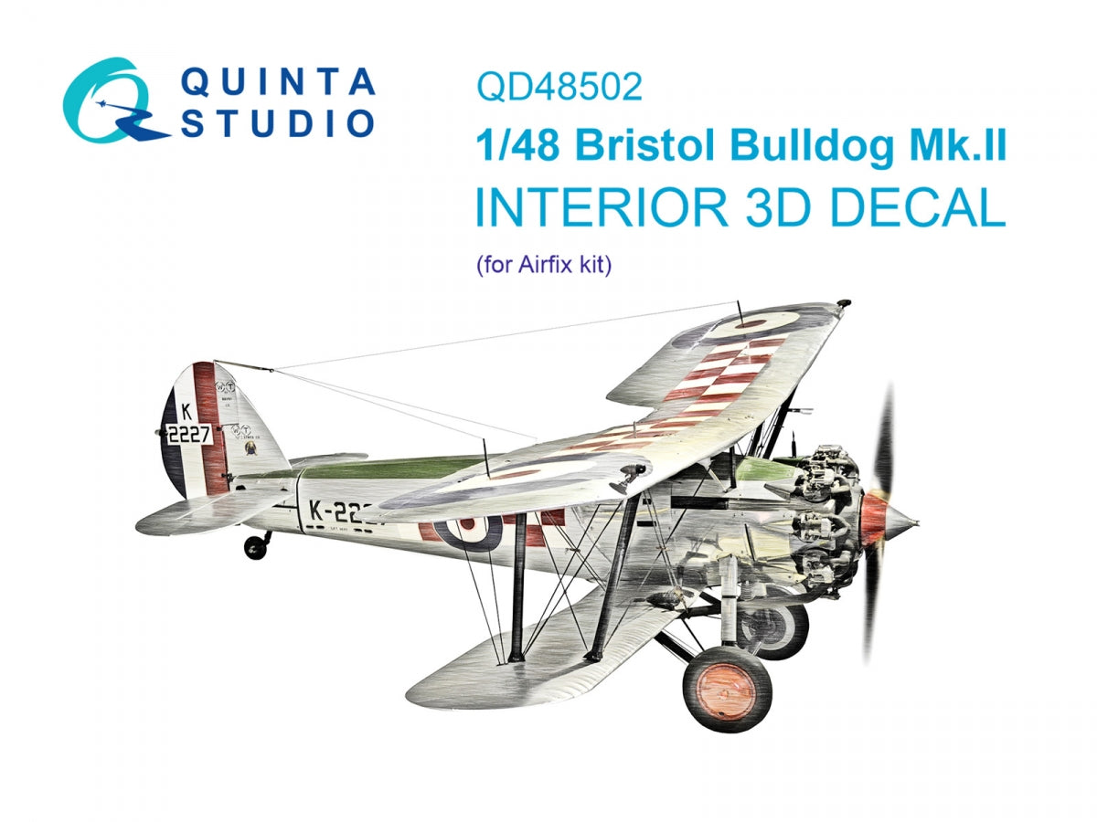 Intérieur coloré imprimé en 3D sur papier décalcomanie Quinta Studio QD48502 Bristol Bulldog Mk.II (Airfix) 1/48
