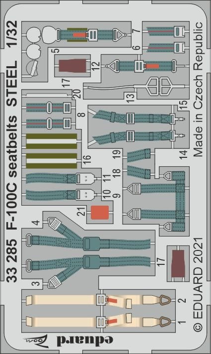 Ceintures de sécurité Eduard 33285 F-100C STEEL TRUMPETER 1/32