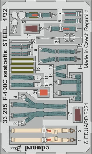 Ceintures de sécurité Eduard 33285 F-100C STEEL TRUMPETER 1/32