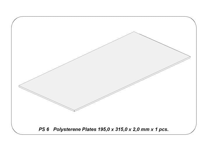 Aber PS-6 Płyty z białego polistyrenu 195 x 315 x 2,00 po 1 szt. / Polystyrene plates 195 x 315 x 2,00 mm x 1 pcs. – zdjęcie 2