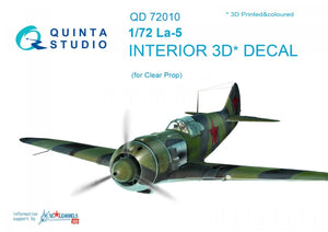 Intérieur imprimé en 3D et coloré sur papier décalcomanie Quinta Studio QD72010 La-5 (pour kit ClearProp) 1/72